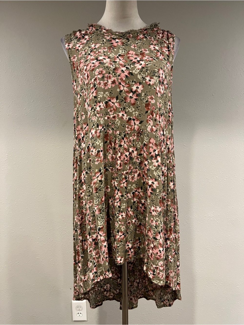 Maurices Olive and Pink Floral Sleeveless mini Swing Dress